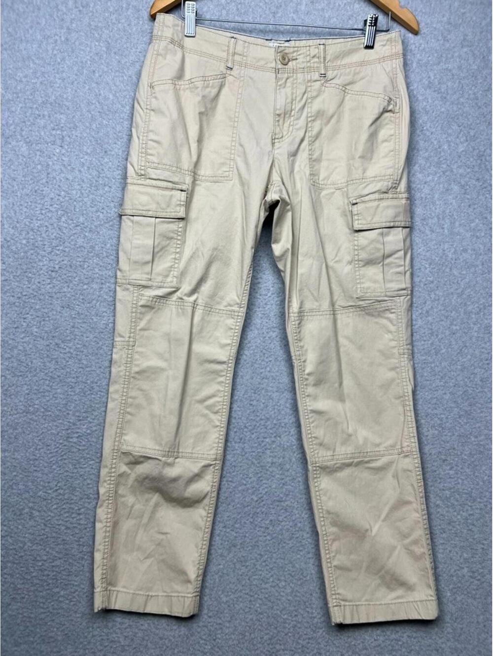 LL Bean Pants Womens 8 Petites Beige Favorite Fit  Canvas Cargo Utility Pockets